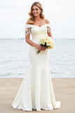 Mermaid Ivory Off The Shoulder Wedding Dress With Appliques