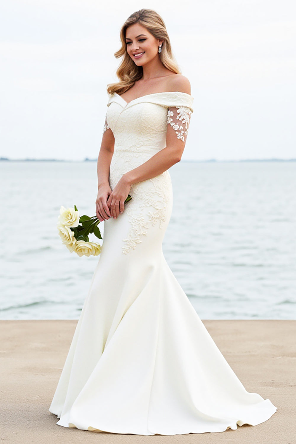 Mermaid Ivory Off The Shoulder Wedding Dress With Appliques