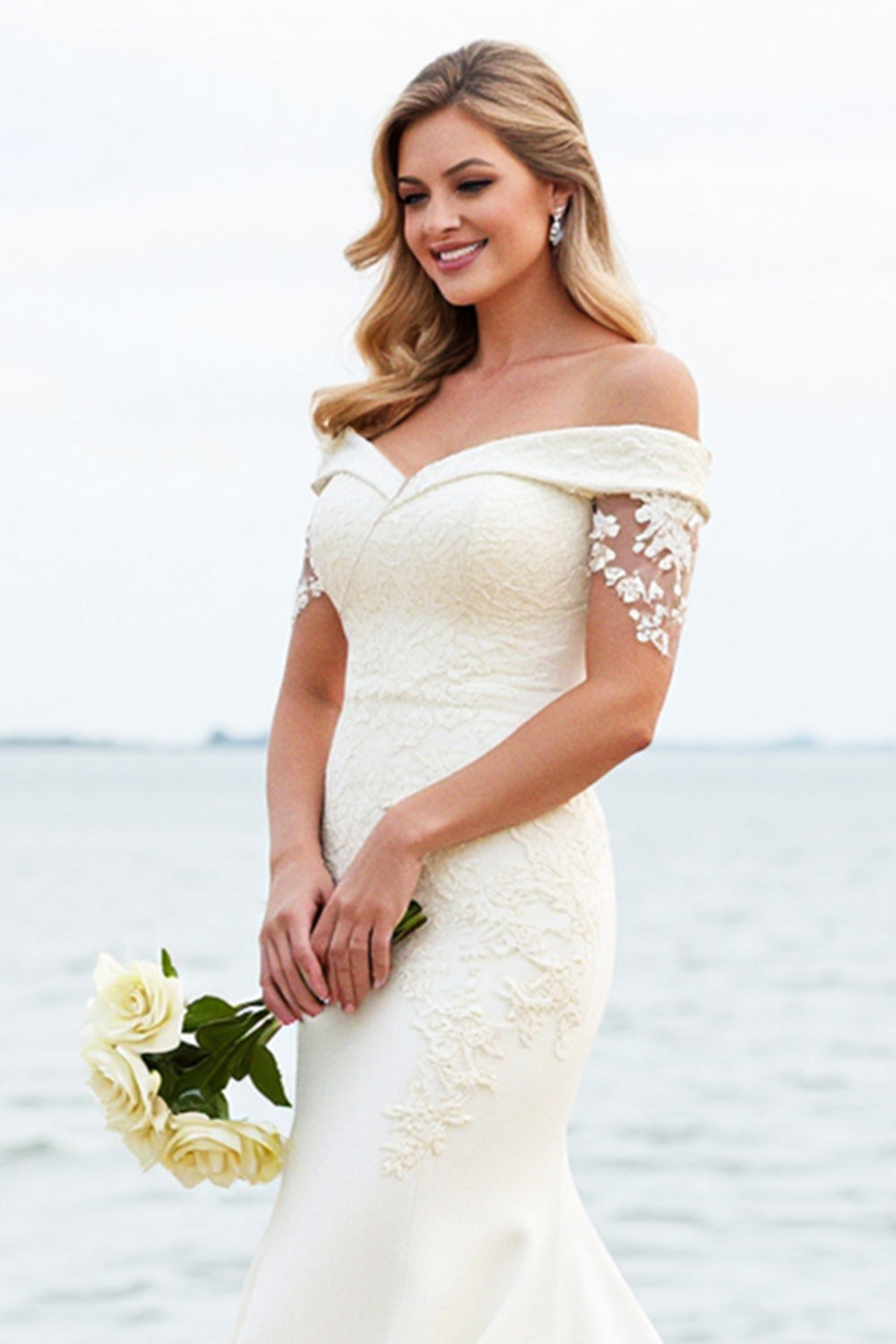 Mermaid Ivory Off The Shoulder Wedding Dress With Appliques