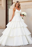Princess Ivory Spaghetti Straps Ruffled Satin Wedding Dress