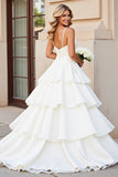 Princess Ivory Spaghetti Straps Ruffled Satin Wedding Dress