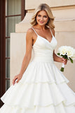Princess Ivory Spaghetti Straps Ruffled Satin Wedding Dress