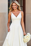 White A-line Spaghetti Straps Tiered Ruffled Wedding Dress
