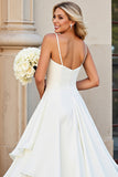 White A-line Spaghetti Straps Tiered Ruffled Wedding Dress