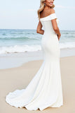 White Mermaid One Shoulder Beach Wedding Dress With Appliques