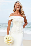 White Mermaid One Shoulder Beach Wedding Dress With Appliques