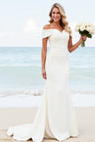 Ivory Mermaid Satin Applique Off The Shoulder Wedding Dress