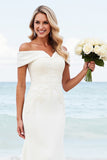 Ivory Mermaid Satin Applique Off The Shoulder Wedding Dress