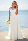 White A Line Satin Wedding Dress with Appliques