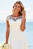 White A Line Satin Wedding Dress with Appliques