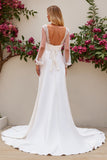 Ivory Mermaid Long Sleeve Satin Wedding Dress With Lace