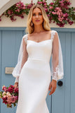Ivory Mermaid Long Sleeve Satin Wedding Dress With Lace