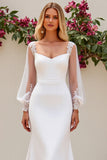 Ivory Mermaid Long Sleeve Satin Wedding Dress With Lace