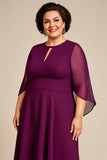 Chiffon A Line Purple Tea Length Plus Size Mother Of The Bride Dress