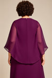 Chiffon A Line Purple Tea Length Plus Size Mother Of The Bride Dress