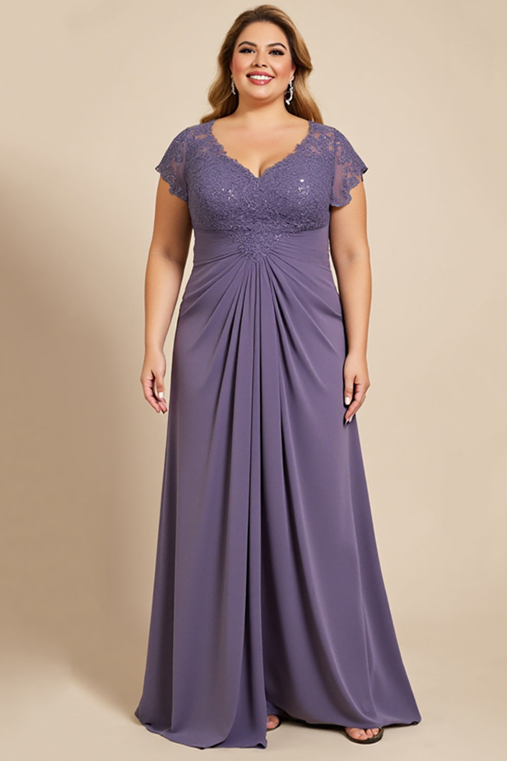 Grey Purple A Line Chiffon Lace Plus Size Mother of the Bride Dress