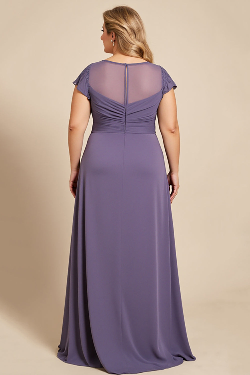 Grey Purple A Line Chiffon Lace Plus Size Mother of the Bride Dress