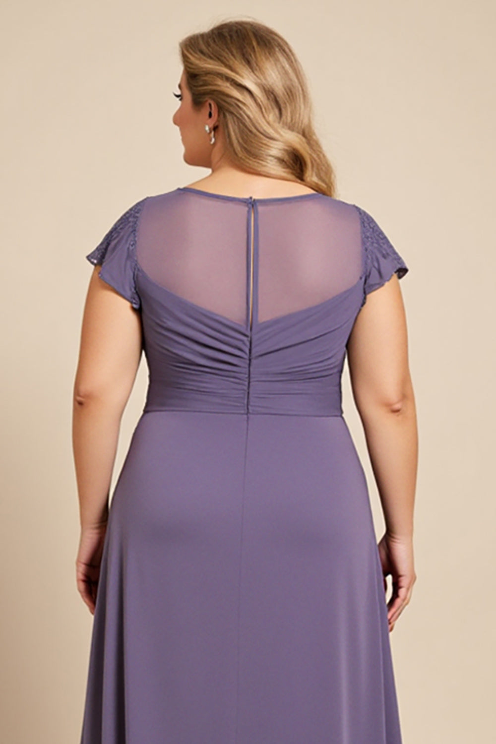 Grey Purple A Line Chiffon Lace Plus Size Mother of the Bride Dress