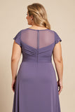 Grey Purple A Line Chiffon Lace Plus Size Mother of the Bride Dress