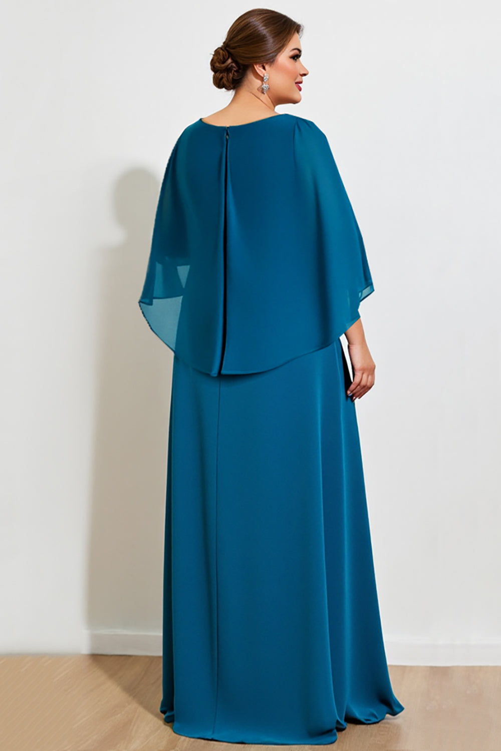 Peacock A Line Lace Chiffon Cape Plus Size Mother of the Bride Dress