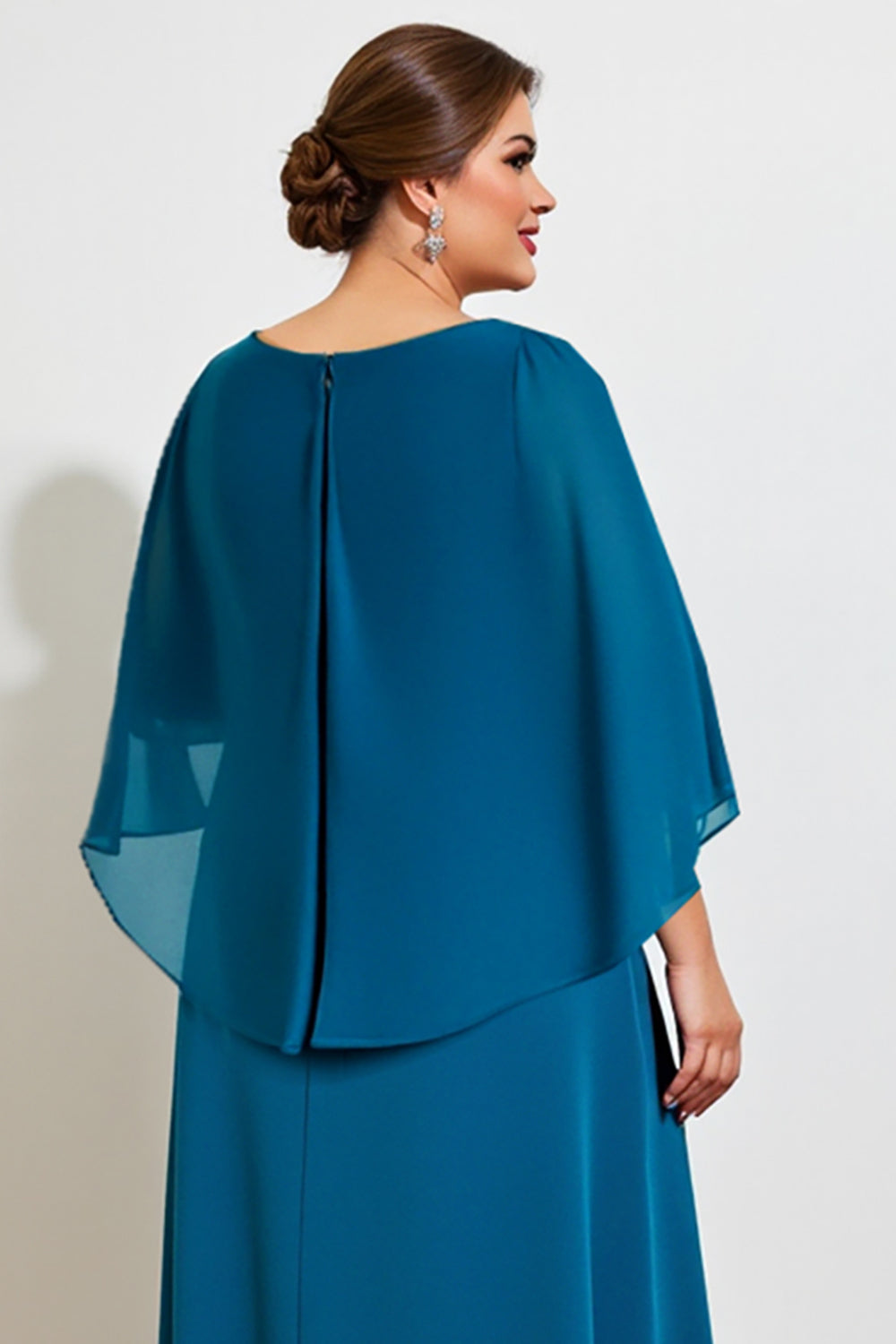 Peacock A Line Lace Chiffon Cape Plus Size Mother of the Bride Dress