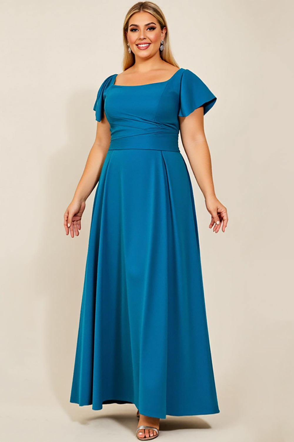 Peacock A Line Satin Ruched Plus Size Mother of the Bride Dress