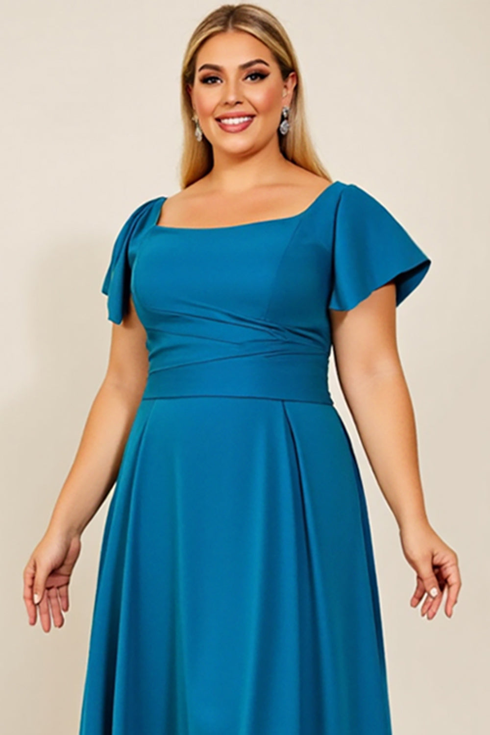 Peacock A Line Satin Ruched Plus Size Mother of the Bride Dress