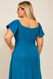 Peacock A Line Satin Ruched Plus Size Mother of the Bride Dress