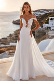 Ivory A-Line Cold Shoulder Laced Chiffon Long Bridal Dress
