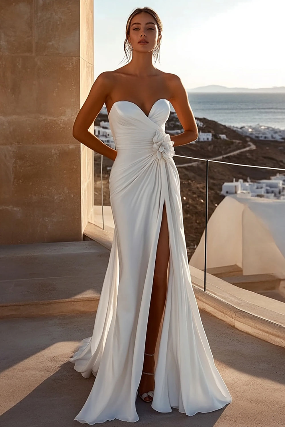 Mermaid Strapless Ivory Ruched Long Wedding Dress