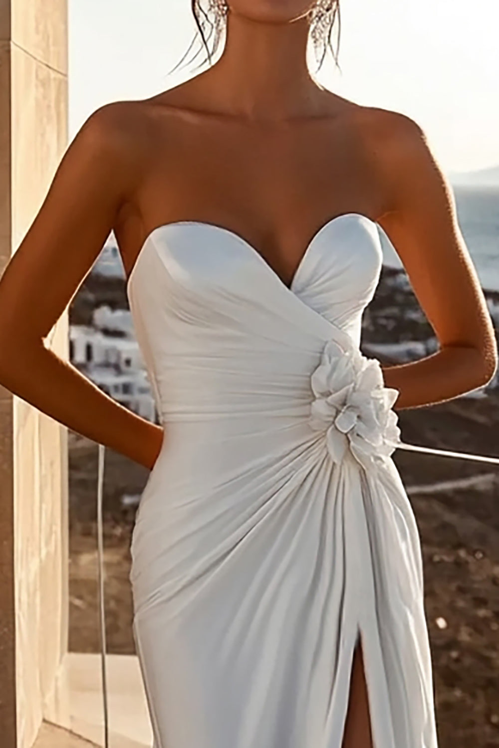 Mermaid Strapless Ivory Ruched Long Wedding Dress