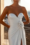 Mermaid Strapless Ivory Ruched Long Wedding Dress