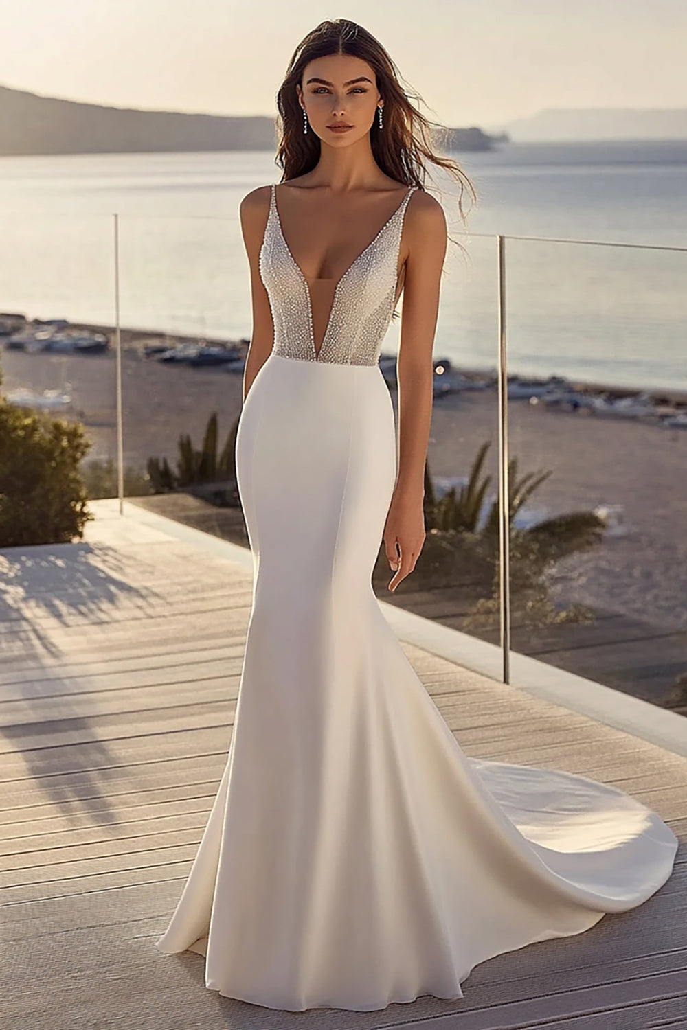 Mermaid Spaghetti Straps Ivory Sequin Long Wedding Dress