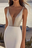 Mermaid Spaghetti Straps Ivory Sequin Long Wedding Dress