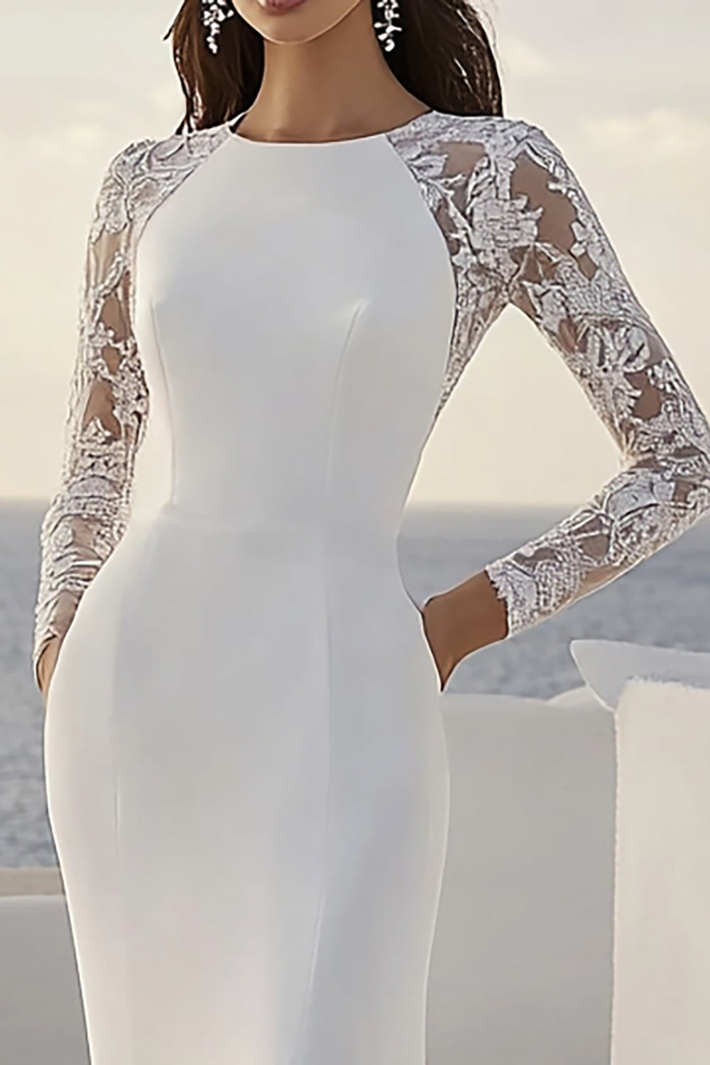 Ivory Mermaid Lace Wedding Dress With Long Sleeves