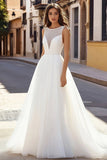 Ivory Tulle Illusion A Line Wedding Dress
