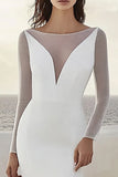 Mermaid Satin Illusion Ivory Wedding Dress With Long Sleeves