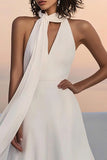 Halter A Line Ivory Chiffon Wedding Dress