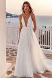 Chiffon A Line Spaghetti Straps Ivory Wedding Dress