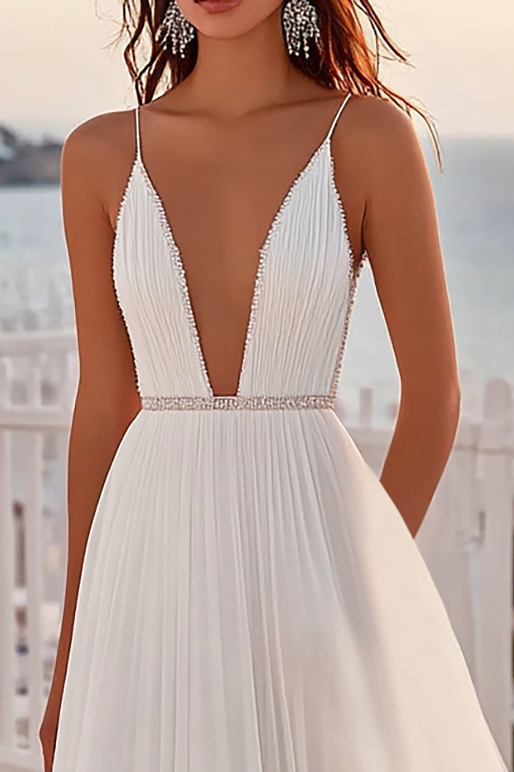 Chiffon A Line Spaghetti Straps Ivory Wedding Dress