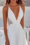 Spaghetti Straps A Line Chiffon Pleated Ivory Wedding Dress
