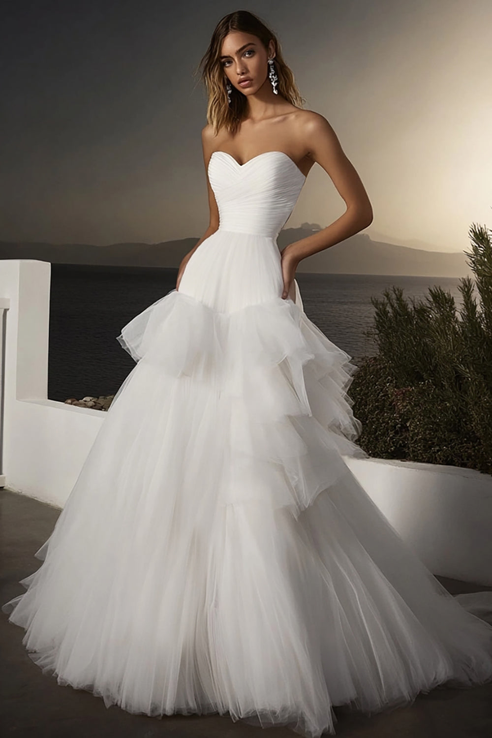 Strapless A Line Tulle Ivory Wedding Dress
