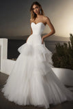 Strapless A Line Tulle Ivory Wedding Dress