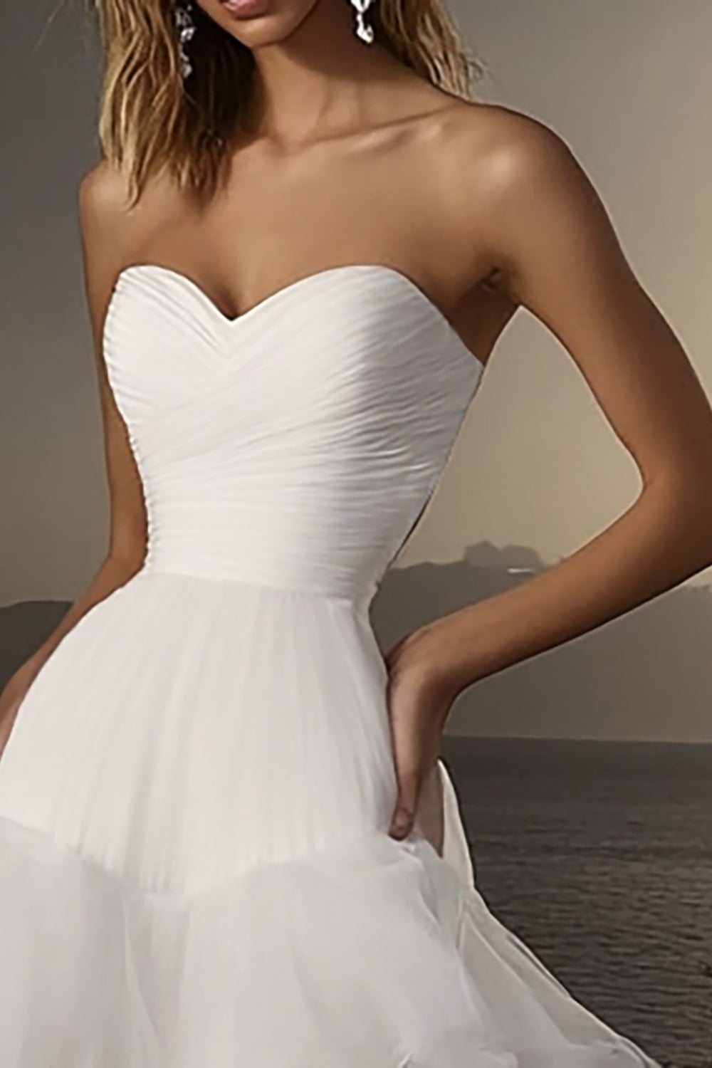 Strapless A Line Tulle Ivory Wedding Dress