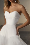 Strapless A Line Tulle Ivory Wedding Dress