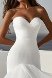 Mermaid Tulle Ivory Ruffled Strapless Wedding Dress