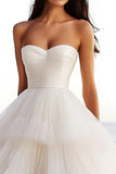 Ivory Tulle A Line Tiered Strapless Wedding Dress