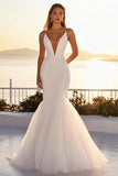 Ivory Tulle Spaghetti Straps Mermaid Wedding Dress