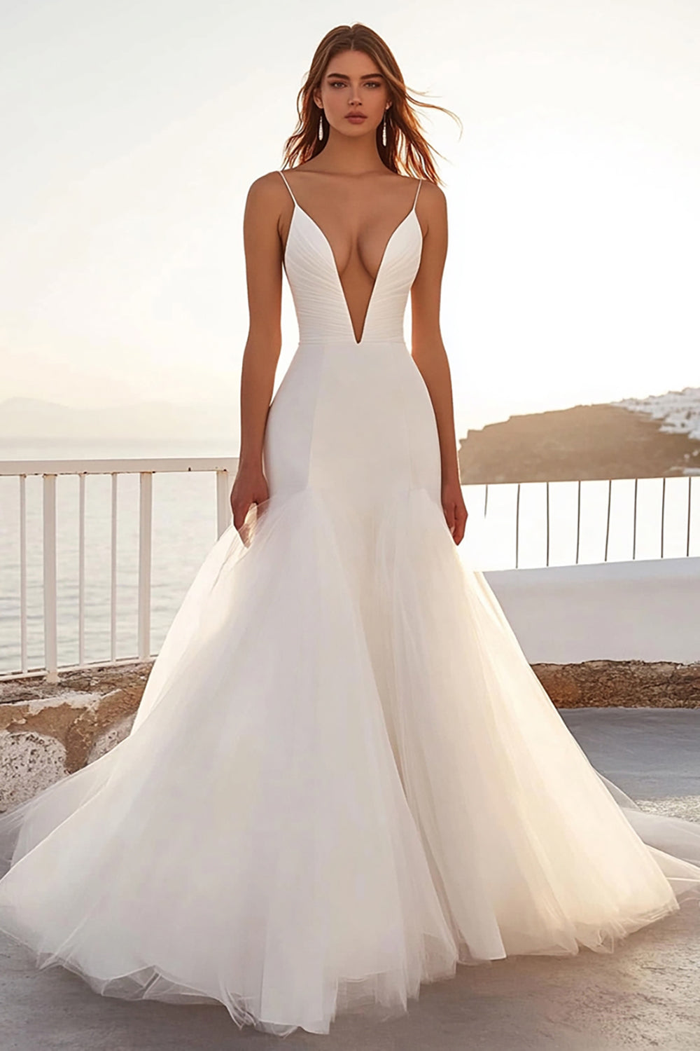 Spaghetti Strapless Mermaid Ivory Tulle Wedding Dress