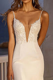 Lace Spaghetti Straps Mermaid Tulle Wedding Dress With Slit